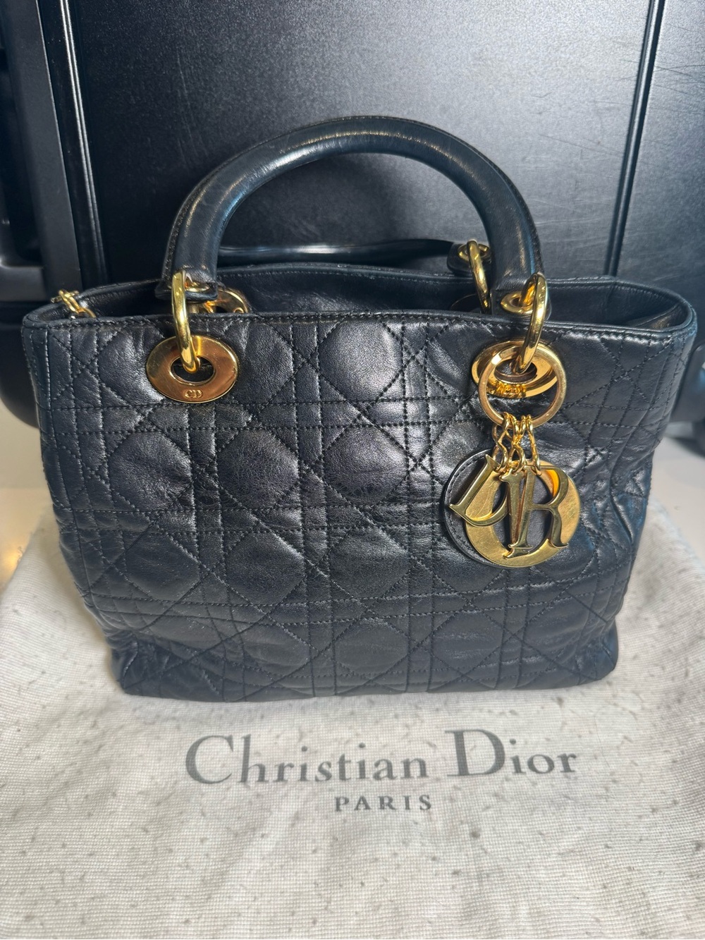 Dior Black Quilted Leather Satchel with Gold Hardware